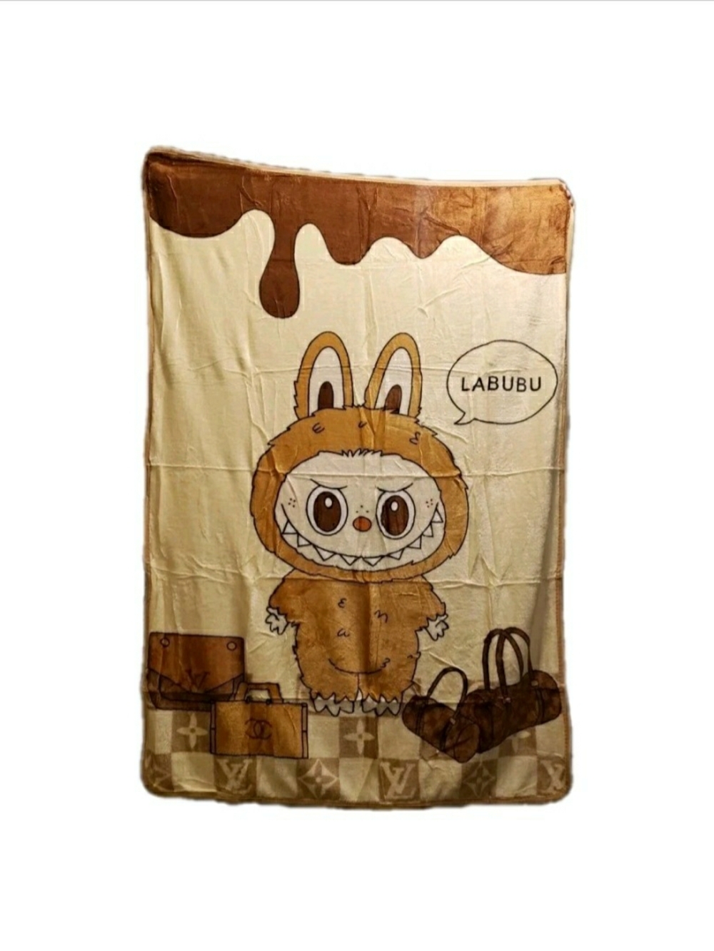 Labubu Kids Plush Throw Blanket in Cream and Brown